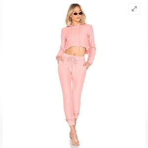 Danielle Guizio x Revolve Blush Pink Cropped Hoodie Sweatshirt Top XS